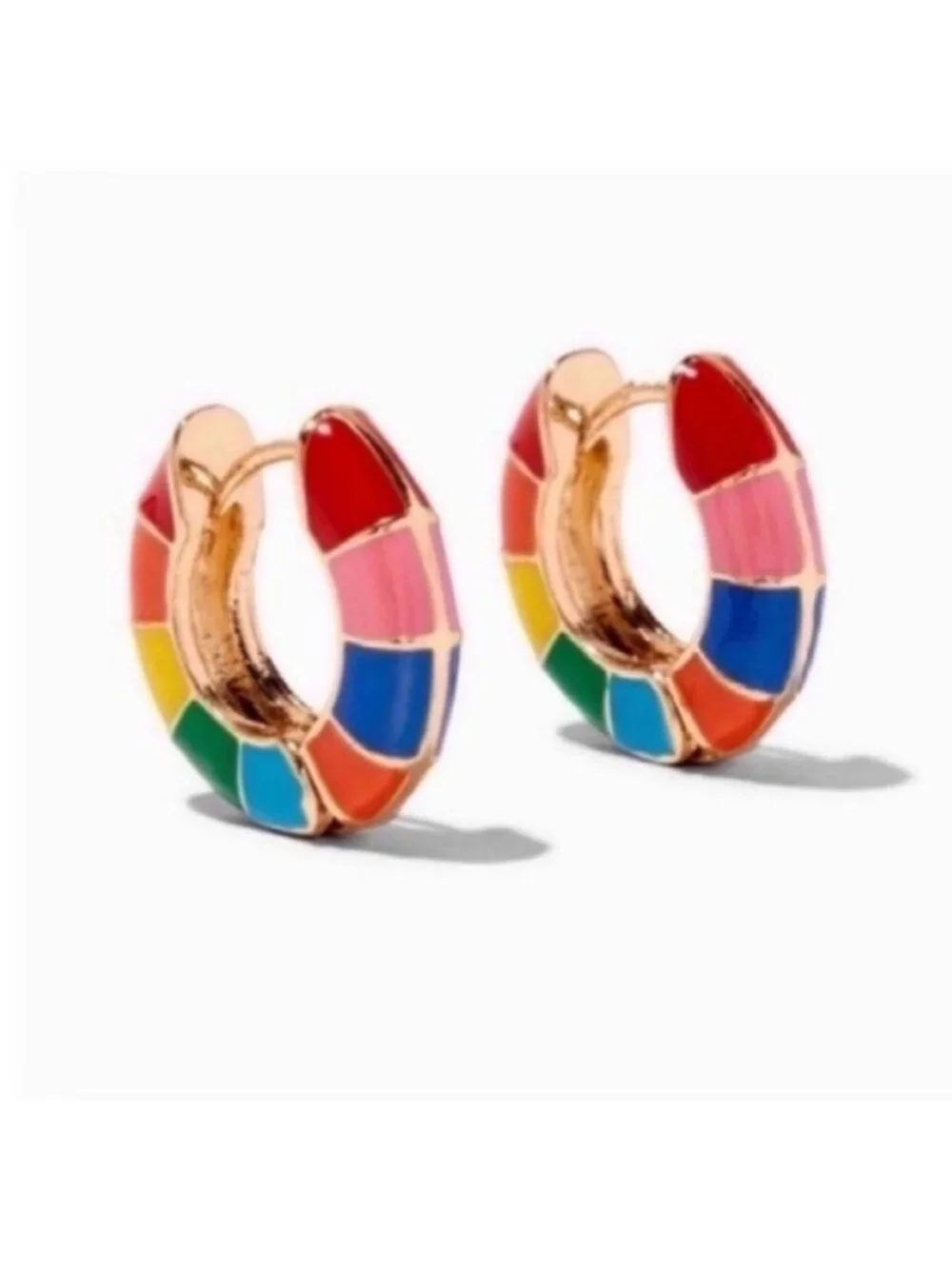 New! Rainbow Multicolor Gold Huggie Earrings (1070) NWOT